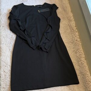 Donna Karan Elegant Black Dress with Ruffle Detail Sz 8